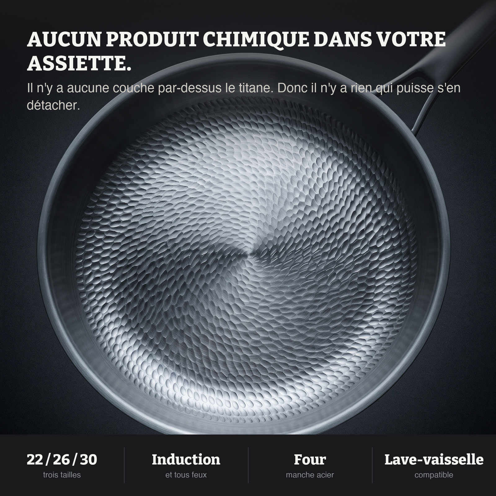 La poêle TITANDUR® en titane martelé, vue de dessus