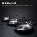 Les trois tailles 22, 26 et 30 cm côte à côte