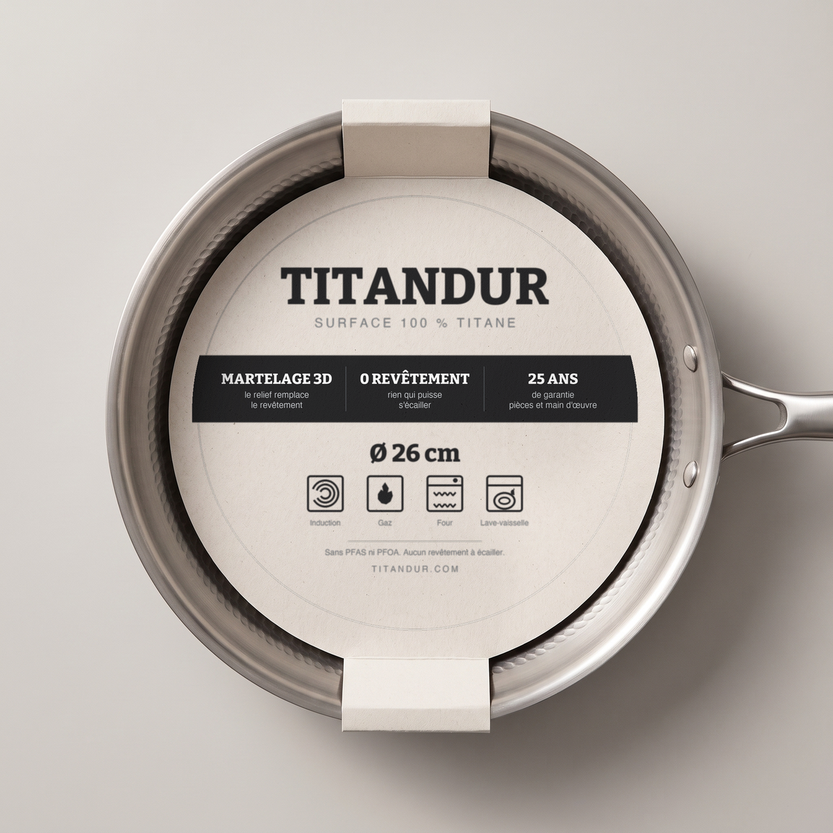 3 poêles TITANDUR® en titane martelé, tailles modulables