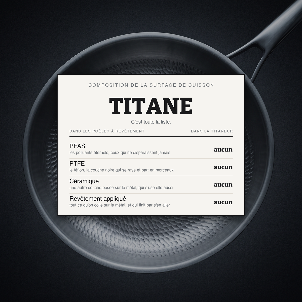 3 poêles TITANDUR® en titane martelé, tailles modulables