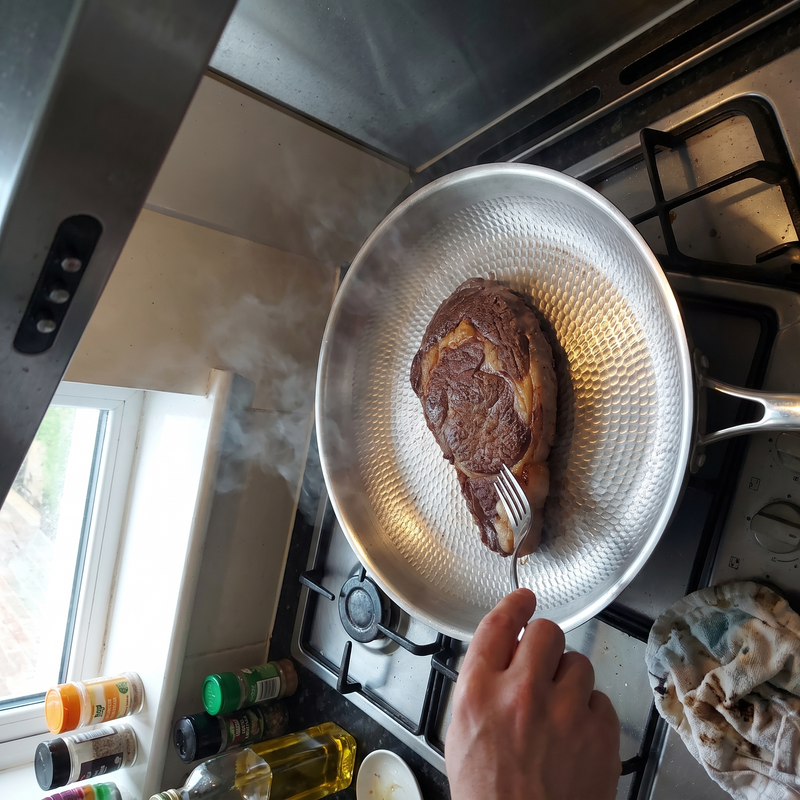 Mon mari a voulu tester l'entrecôte tout de suite. Il la garde.